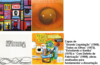 Capas de “Grande Liquidação” (1968), “Todos os Olhos” (1973), “Estudando o Samba” (1976) e “Com Defeito de Fabricação” (1998), obras analisadas para fundamentar a dissertação