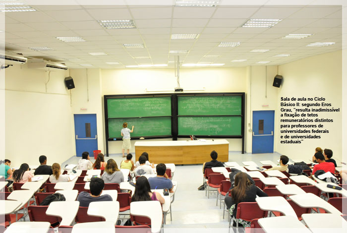 Sala de aula no Ciclo Básico II: segundo Eros Grau, “resulta inadimissível a fixação de tetos remuneratórios distintos para professores de universidades federais e de universidades estaduais”