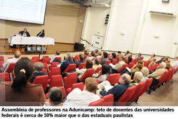 Assembleia de professores na Adunicamp: teto de docentes das universidades  federais é cerca de 50% maior que o das estaduais paulistas