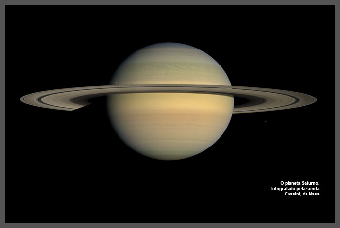 O planeta Saturno, fotografado pela sonda Cassini, da Nasa