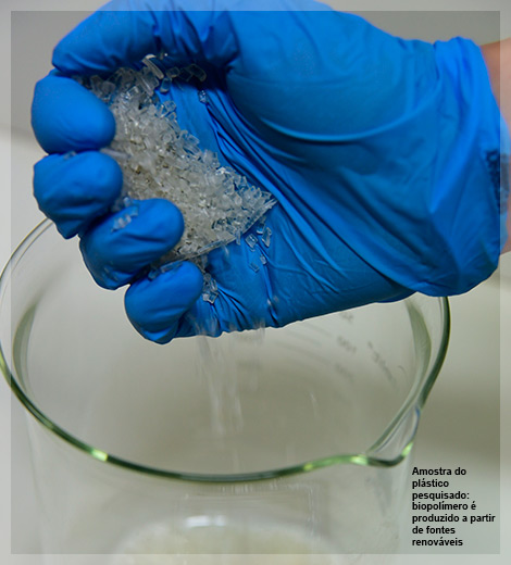 Amostra do plástico pesquisado: biopolímero é produzido a partir de fontes renováveis