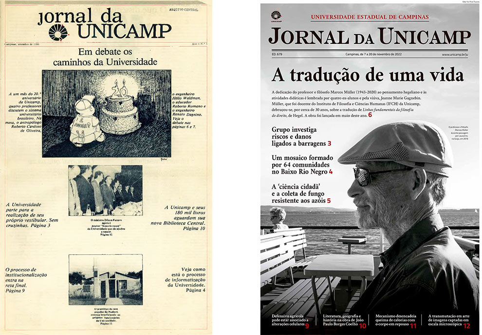 Composição com fotos de duas capas do Jornal da Unicamp.