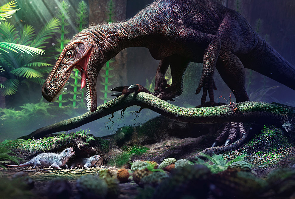 Os pesquisadores analisaram fósseis de alguns dos dinossauros mais antigos, entre os quais o Gnathovorax (na ilustração)