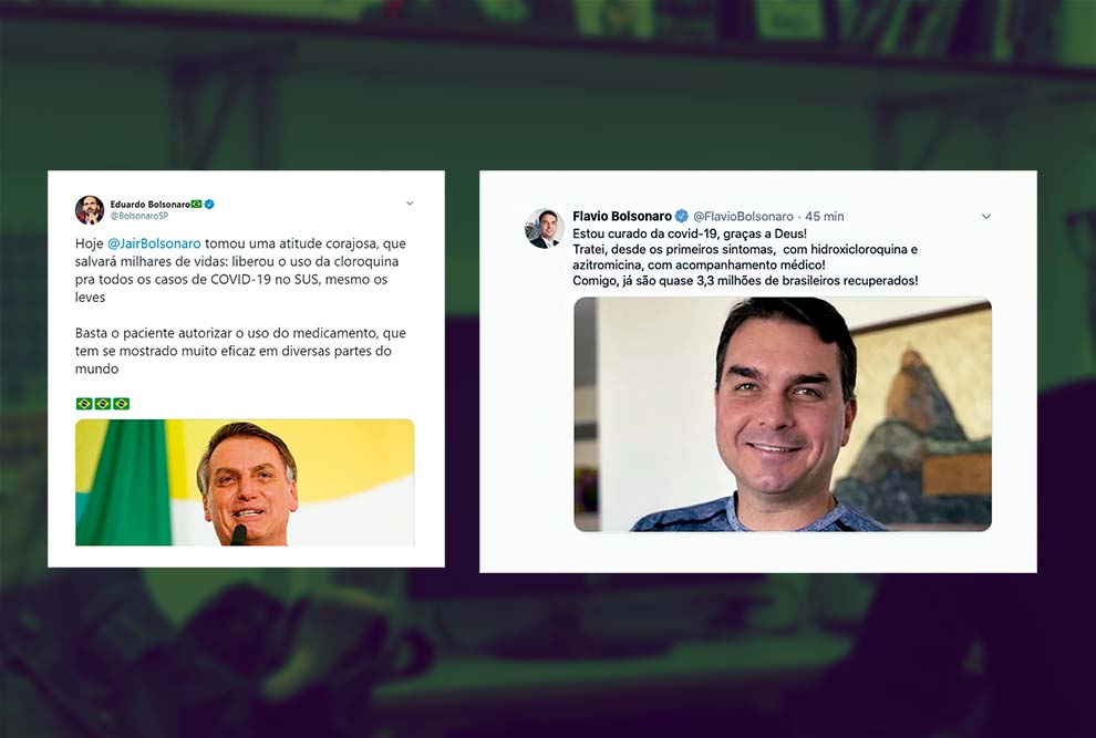 Postagens de Flávio e Eduardo Bolsonaro no Twitter: tese investiga papel da rede social na difusão de discursos negacionistas