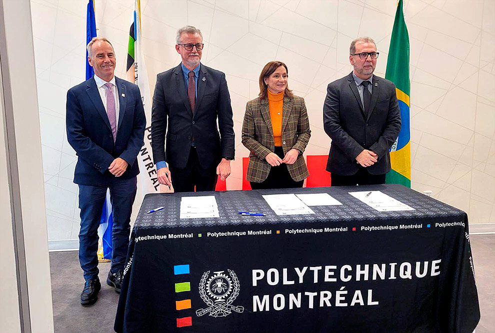 Em visita à Polytechnique Montréal, coube à presidente dessa universidade, Maud Cohen, receber a delegação brasileira, para renovação do acordo de colaboração para o prazo de vigência de cinco anos