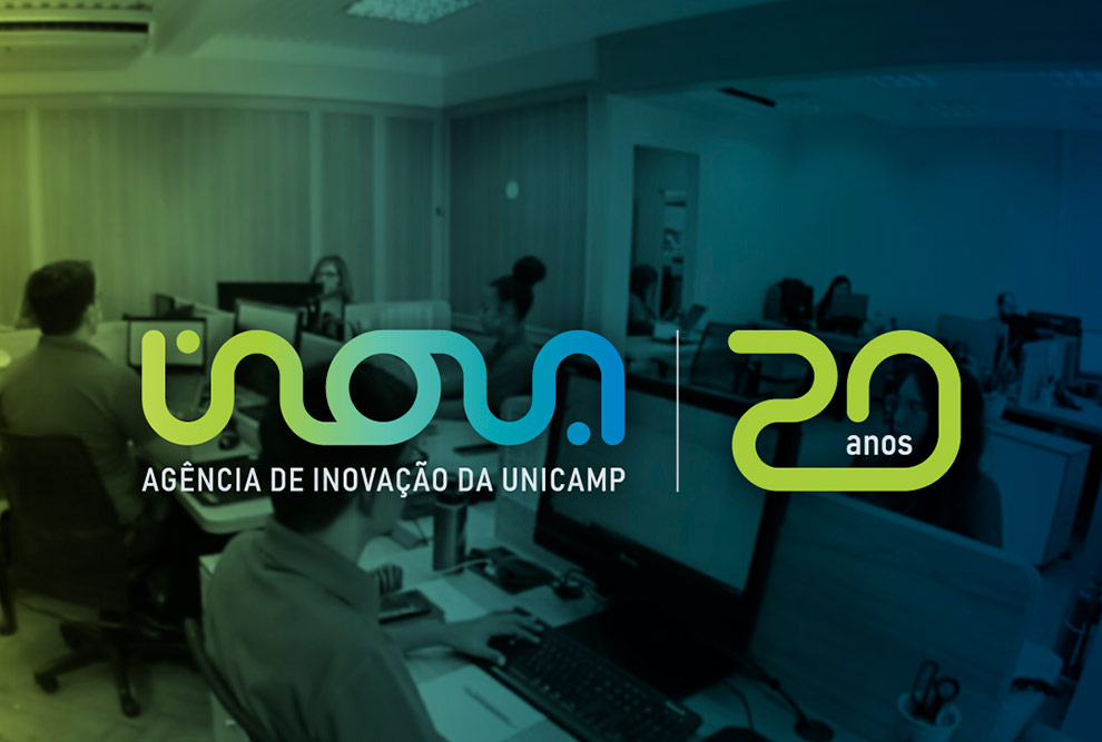  Selo comemorativo dos 20 anos da Inova Unicamp (Arte de capa: Villea Marketing)