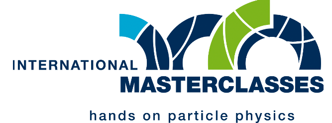 Imagem com o escrito "International Masterclasses: hands on particle physics" em azul