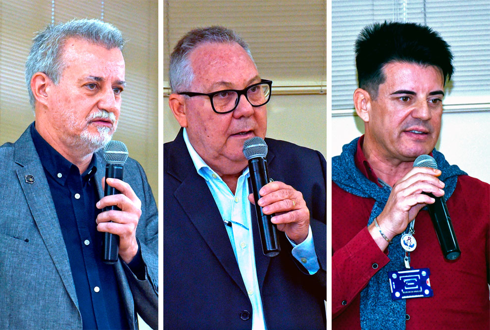 Da esquerda para a direita, o reitor Antonio Meirelles, o chefe do Gabinete, Paulo Cesar Montagner e o coordenador do comitê executivo, Adilton Leite