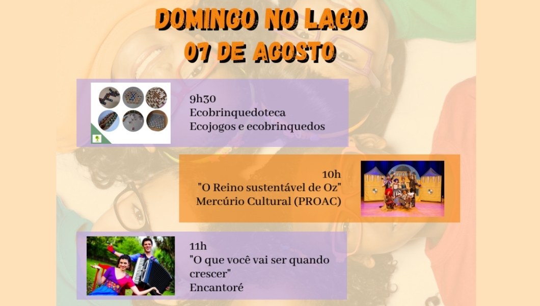 Próximo Domingo no Lago terá ecobrinquedoteca, peça teatral e músicas infantis