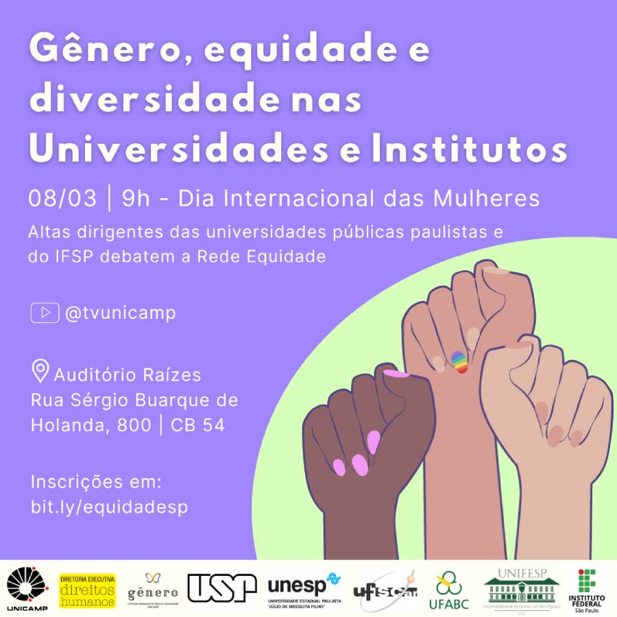 Cartaz de divulgação do evento ‘Gênero, equidade e diversidade nas universidades e institutos’