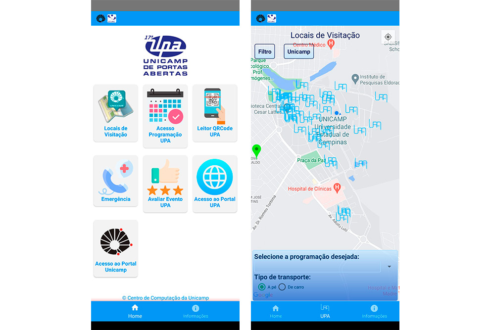 imagens mostram capturas de tela do aplicativo da upa 