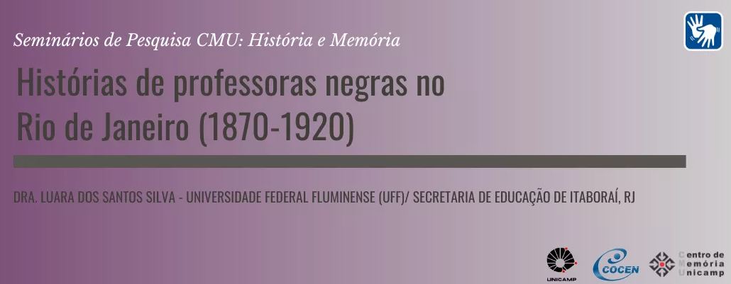 audiodescrição: imagem com fundo roxo e escrito Histórias de professoras negras no Rio de Janeiro (1870-1920).
