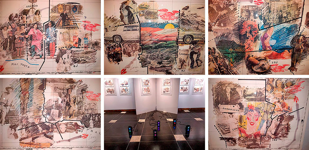 Alguns quadros da obra álbum Cartografia Anímica em exposição na Casa do Lago