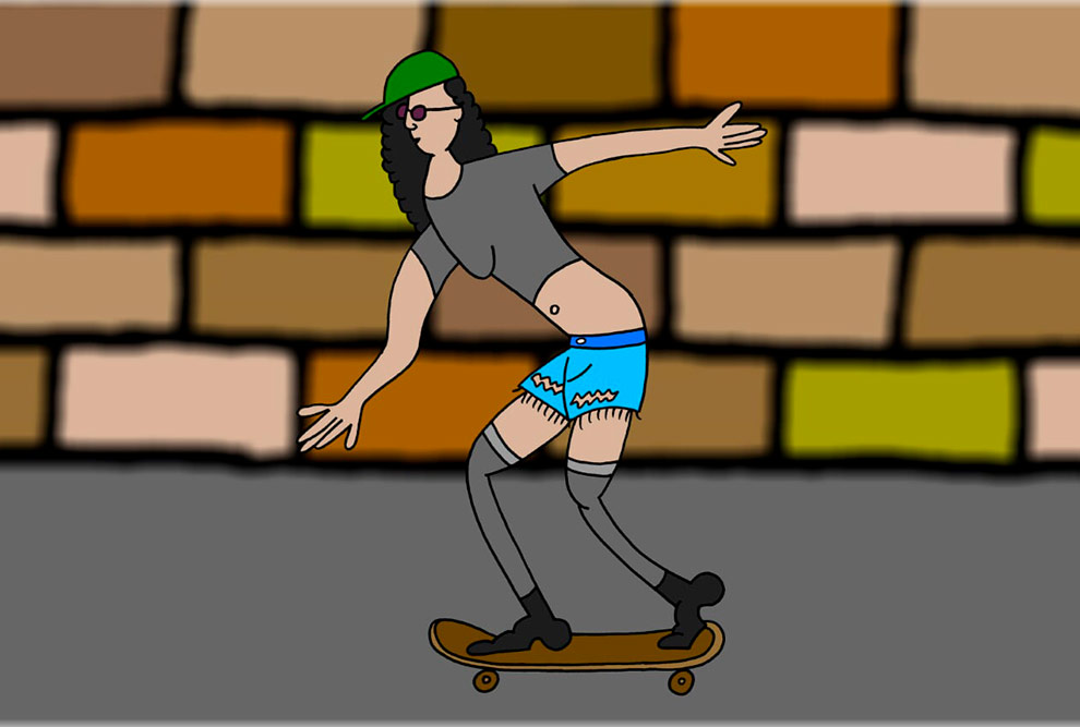 Desenho da adolescente personagem do filme andando de skate
