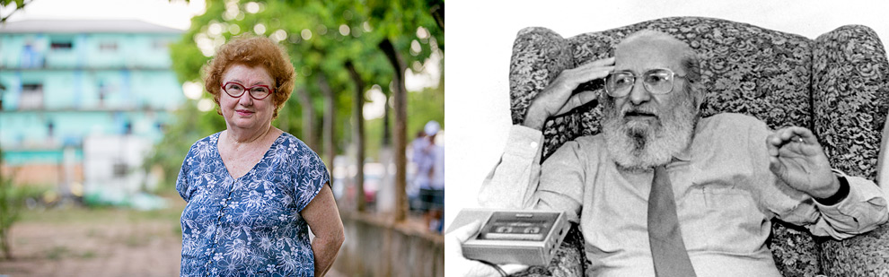 fotos mostram, à esquerda, a professora Manuela Cunha e, à direita, paulo freire