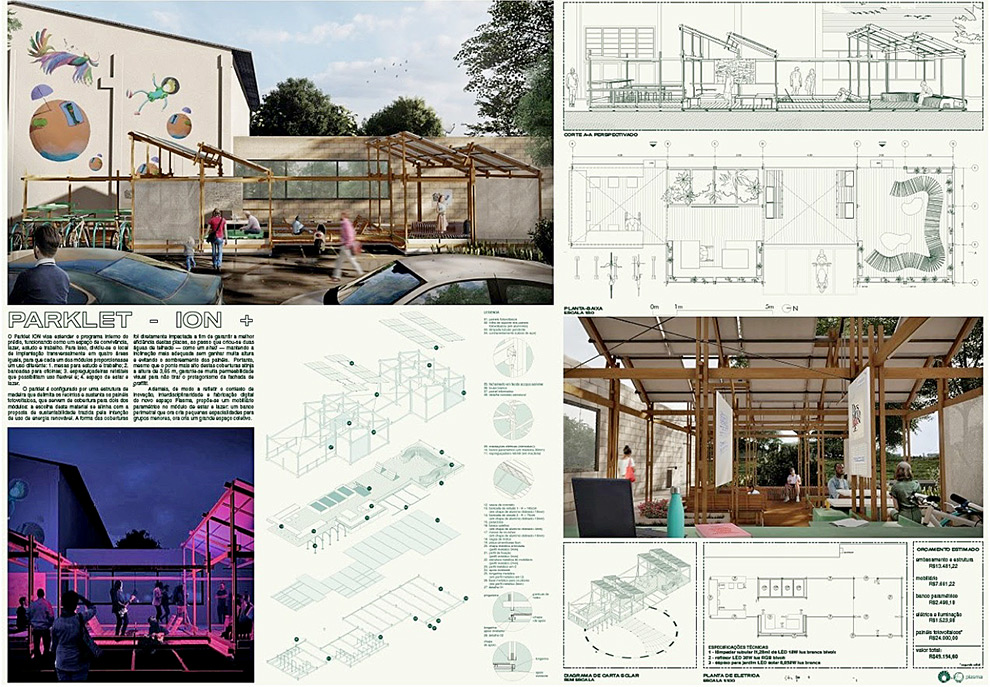 imagem mostra prancha com projeto arquitetônico para construção do parklet
