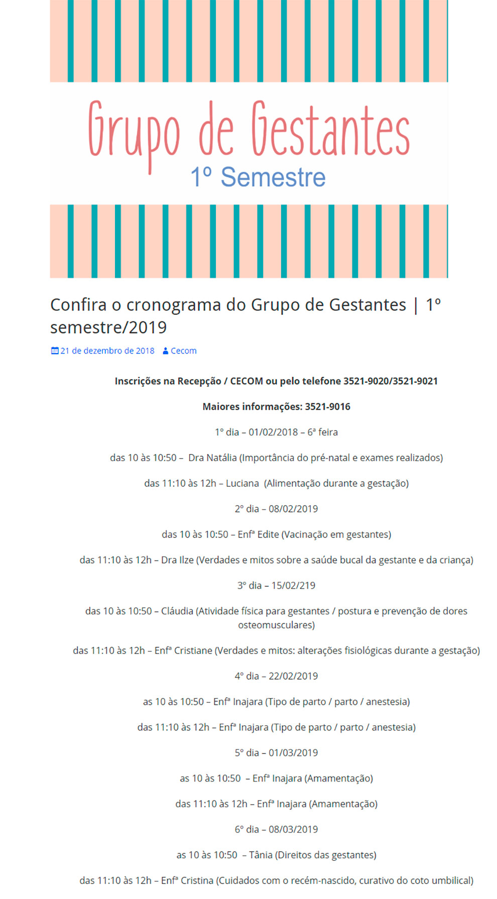 Agenda Grupo de Gestantes 2019 