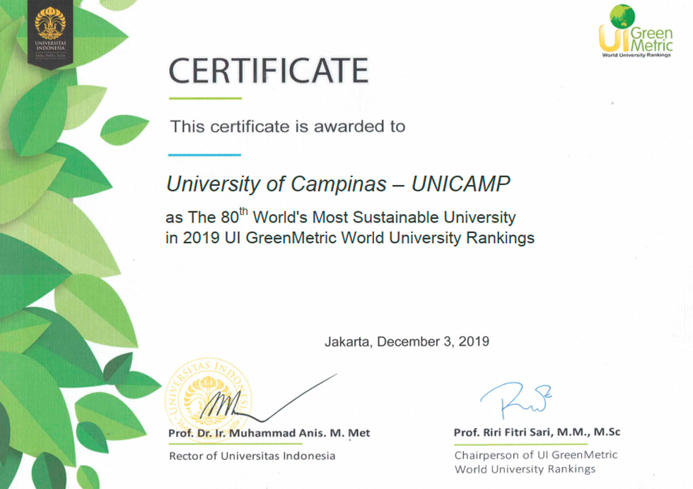 Unicamp está entre as 100 melhores universidades sustentáveis do mundo 