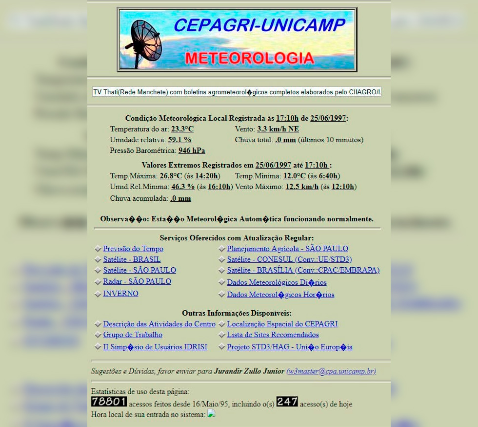 Imagem da primeira página do Cepagri na Internet de maio de 1995