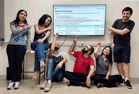 Da esquerda para a direita, os membros da equipe: Júlia Tavares, Sandra Avila, Michel Fornaciali, Eduardo Valle, Lin Tzy Li e  Afonso Menegola