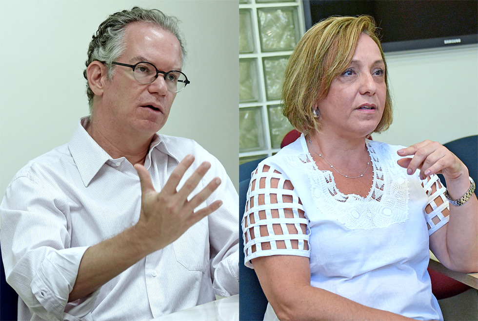 O reitor da Unicamp Marcelo Knobel e a pró-reitora Eliana Amaral aparecem lado a lado na montagem da foto