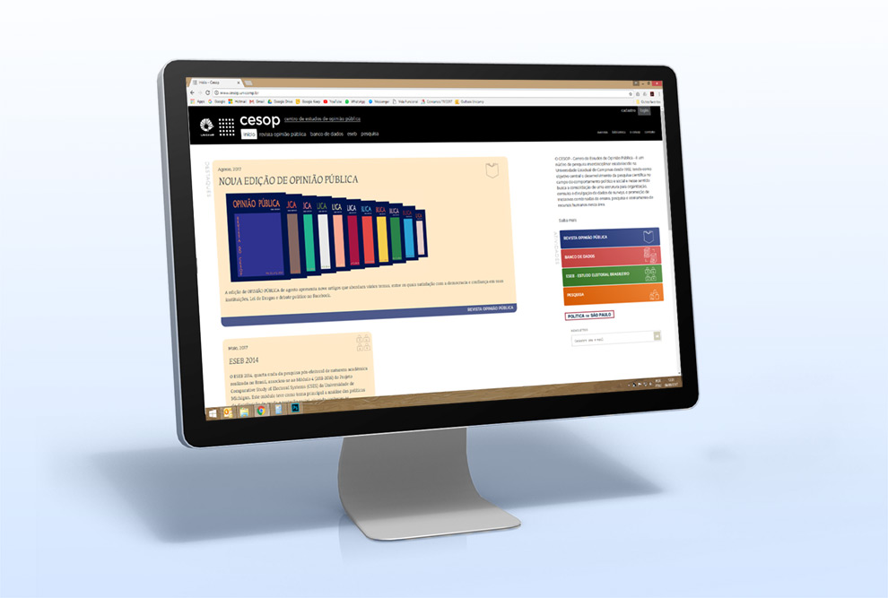 imagem da capa do novo site do Cesop na tela de um computador