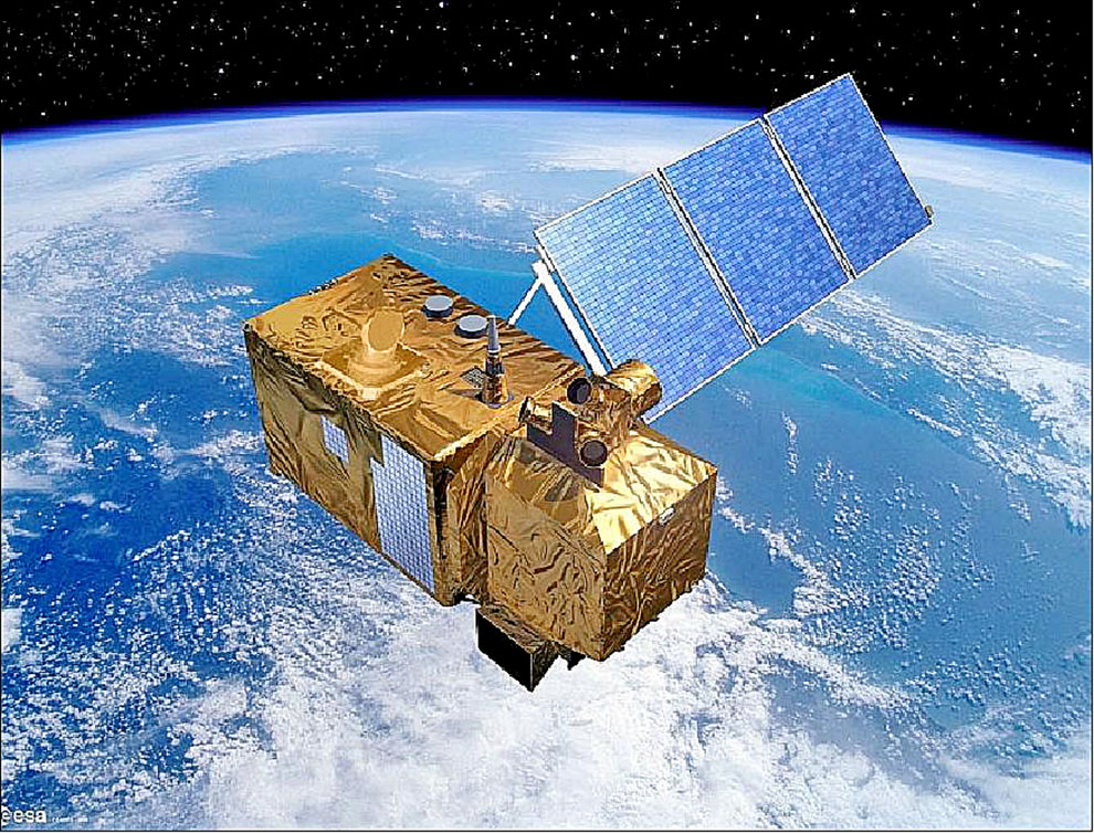 foto mostra o satélite sentinel 2 em órbita da terra