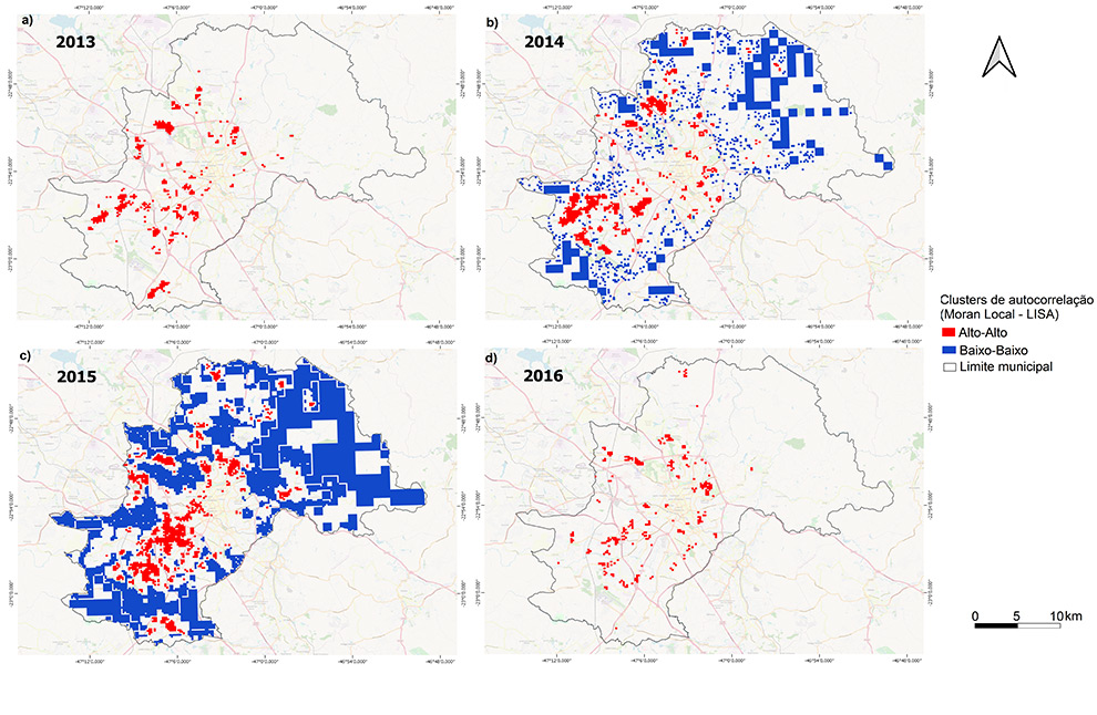 Os mapas desenvolvidos pela doutoranda apontam aglomerados de alta correlação para taxas de incidência de dengue no período analisado.