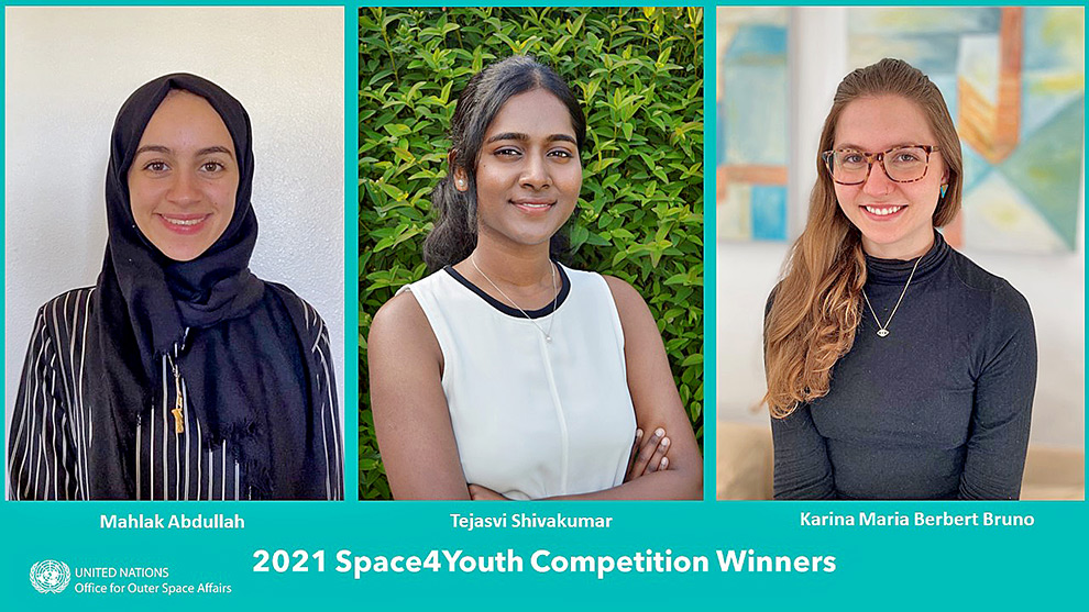 imagem mostra as fotos das 3 vencedoras do prêmio space for youth, com karina na terceira foto