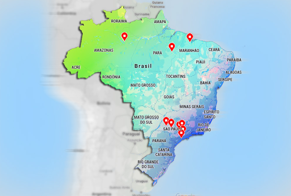 audiodescrição: ilustração de um mapa do brasil com os pontos onde chips foram entregados 
