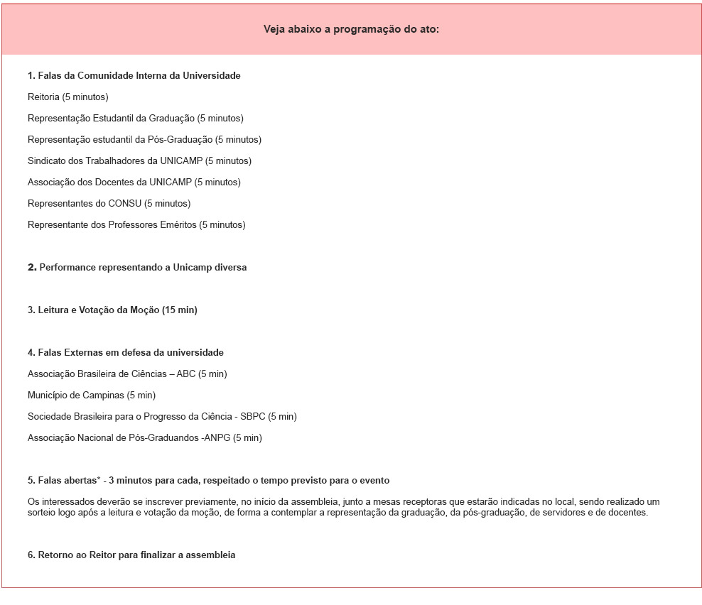 Programação da Assembleia Universitária Extraordinária