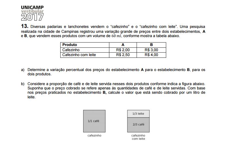 Questão 13, de matemática, no segundo dia de provas da segunda fase