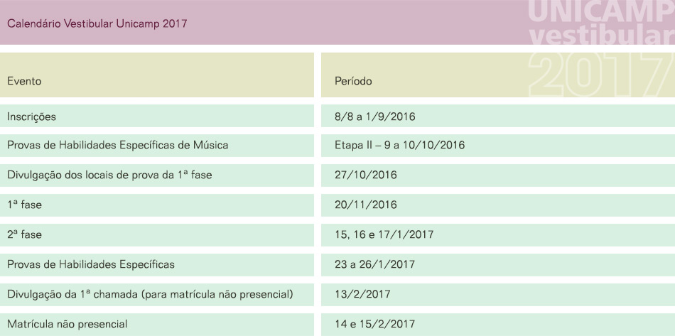 Calendário do Vestibular 2017