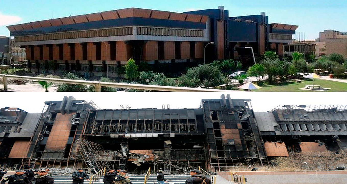 A Biblioteca Central da Universidade de Mossul antes e depois da invasão do Estado Islâmico A Biblioteca Central da Universidade de Mossul antes e depois da invasão do Estado Islâmico