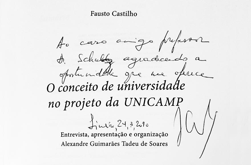 Dedicatória de Fausto Castilho ao colunista | Foto: Reprodução Dedicatória de Fausto Castilho ao colunista | Foto: Reprodução