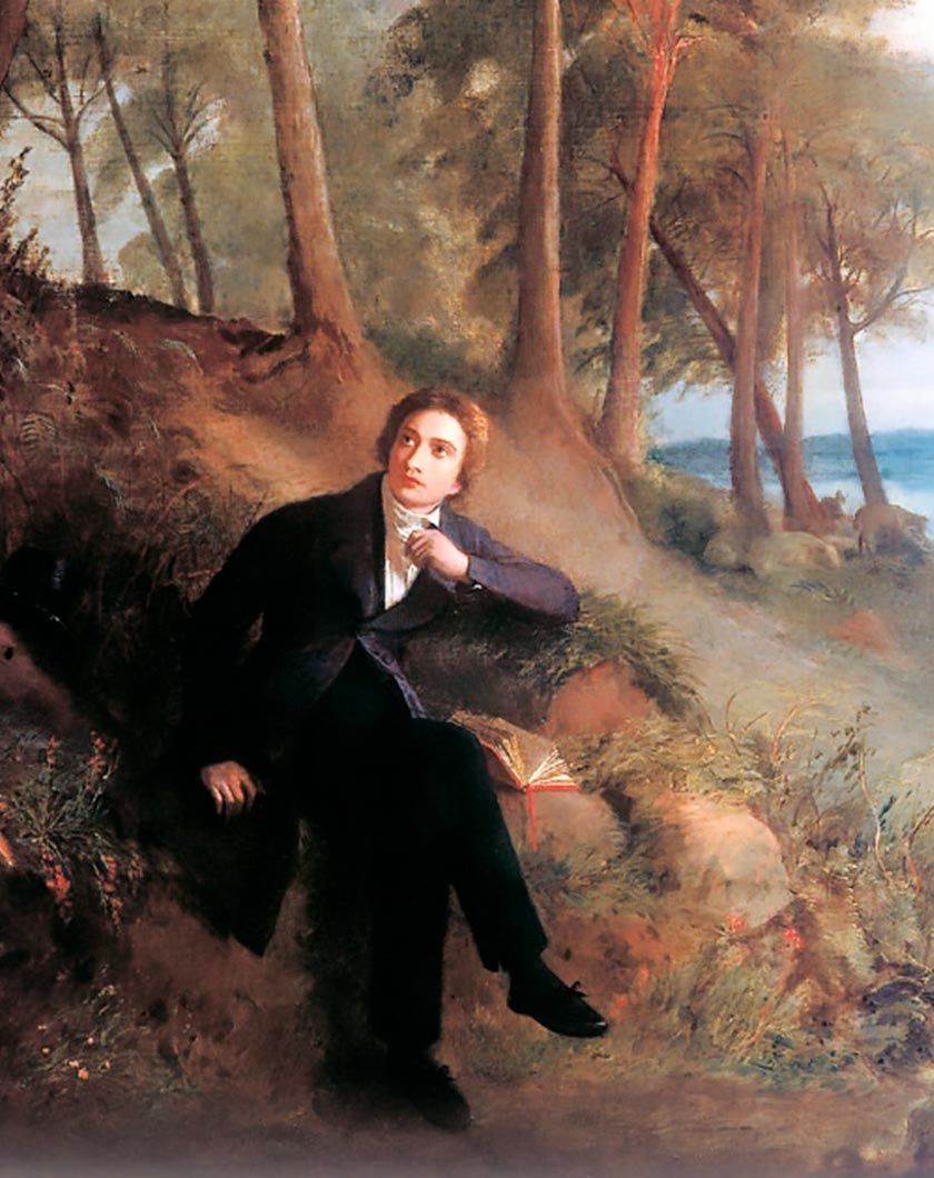 Joseph Severn’s painting of Keats ‘Listening to the Nightingale on Hampstead Heath’, c. 1845. (Picture: Keats House Hampstead) | Reprodução