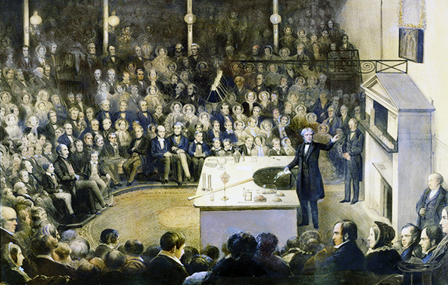 A palestra de Natal do físico Michael Faraday em 27 de dezembro de 1855 foi imortalizada em quadro de Alexander Blaikey | Reprodução A palestra de Natal do físico Michael Faraday em 27 de dezembro de 1855 foi imortalizada em quadro de Alexander Blaikey | Reprodução