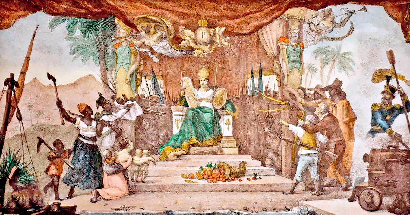 Reprodução de um quadro que mostra um homem sendo coroado.