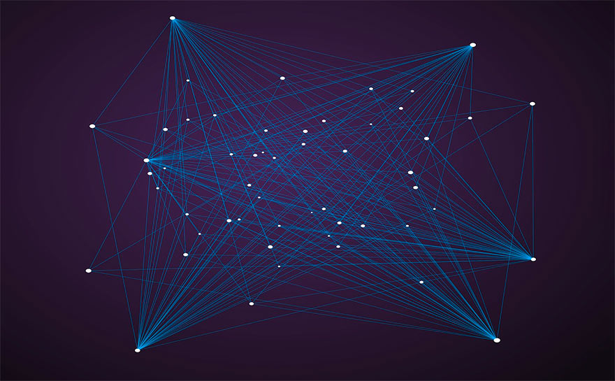 Imagem que mostra pontos interligados por linhas retas azuis.