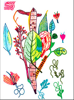 Composição de Daniela Santos, da 6a série, capa do livro: percepção das folhas, flores, frutas e leguminosas (Foto: Reprodução/Divulgação)