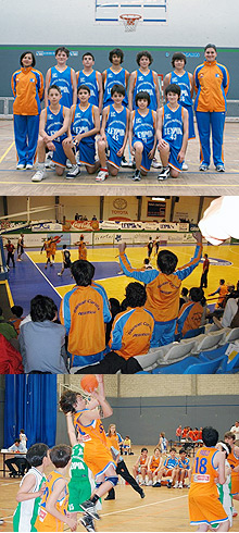 Garotos da base do Basket Coruña na quadra e a torcida: acesso ao basquete para um maior número de crianças (Fotos: Divulgação)