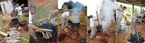 Na sequência, processo de produção do carvão vegetal feito a partir do bambu: opção barata para os moçambicanos (Fotos: Antoninho Perri)
