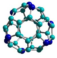  Figuras das moléculas C33N9 e do C44N6: as  bolas claras representam carbonos e as mais escuras, nitrogênios